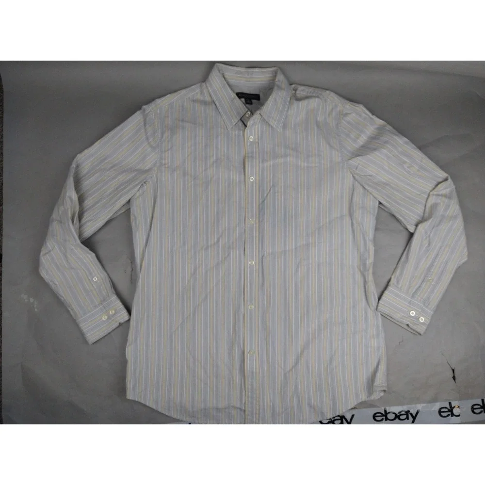 Banana Republic Classic Fit‎ Men's 16-16.5 Large Yellow Gray Stripe Shirt